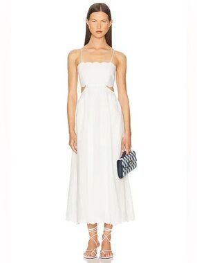 Lucy Paris White Scalloped Cutout Midi Dress